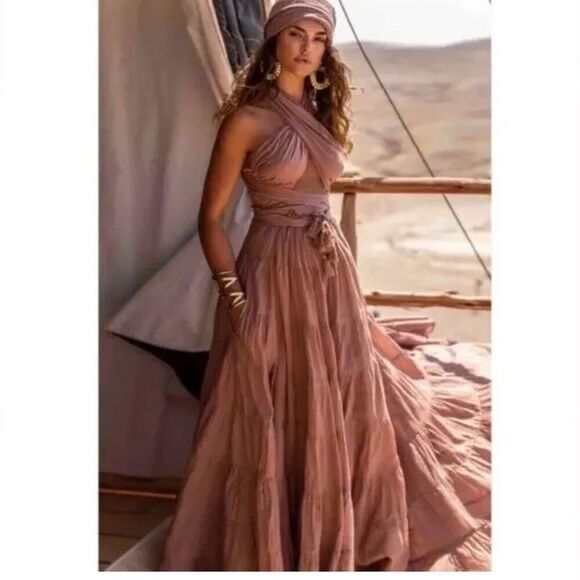 NWT 600.00 Erika Pena Womens Selma Convertible Wrap Cotton Boho Maxi Dress M/L - Picture 4 of 8